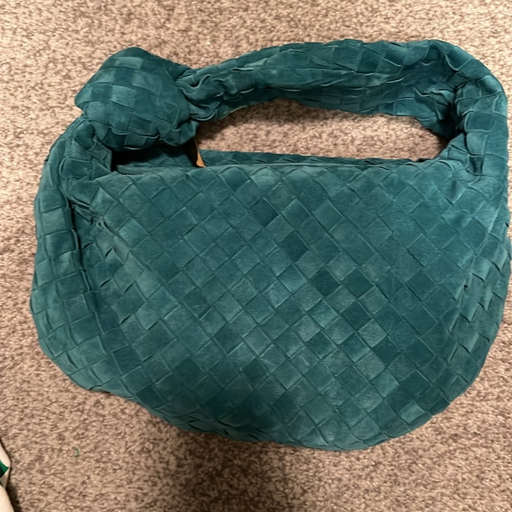 BOTTEGA VENETA TEAL SUEDE INTRECCIATO TEEN JODIE
